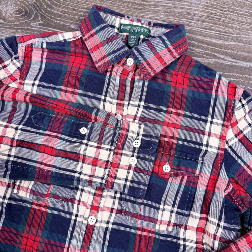 Y2K Lauren Jeans Co Ralph Lauren Flannel Shirt‎ Womens PXS Plaid Cabincore